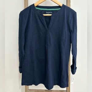 Talbots Blue Split Neck Tee 3/4 Sleeve Long Casual lightweight Women Size S NWT